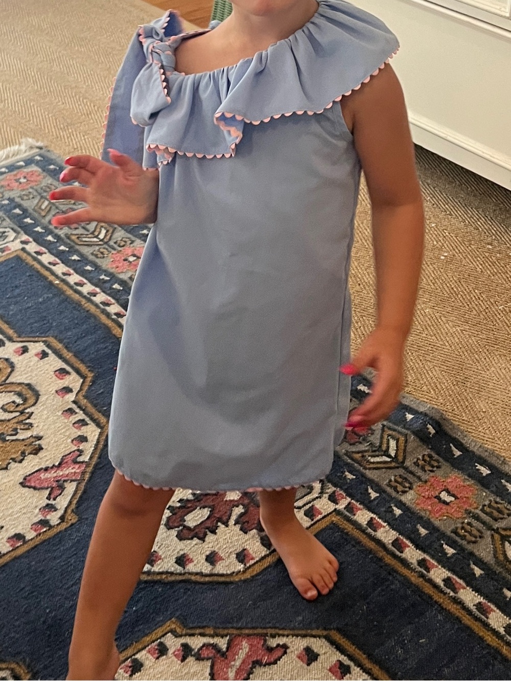 bella bliss Light Blue Ruffle-Shoulder Dress